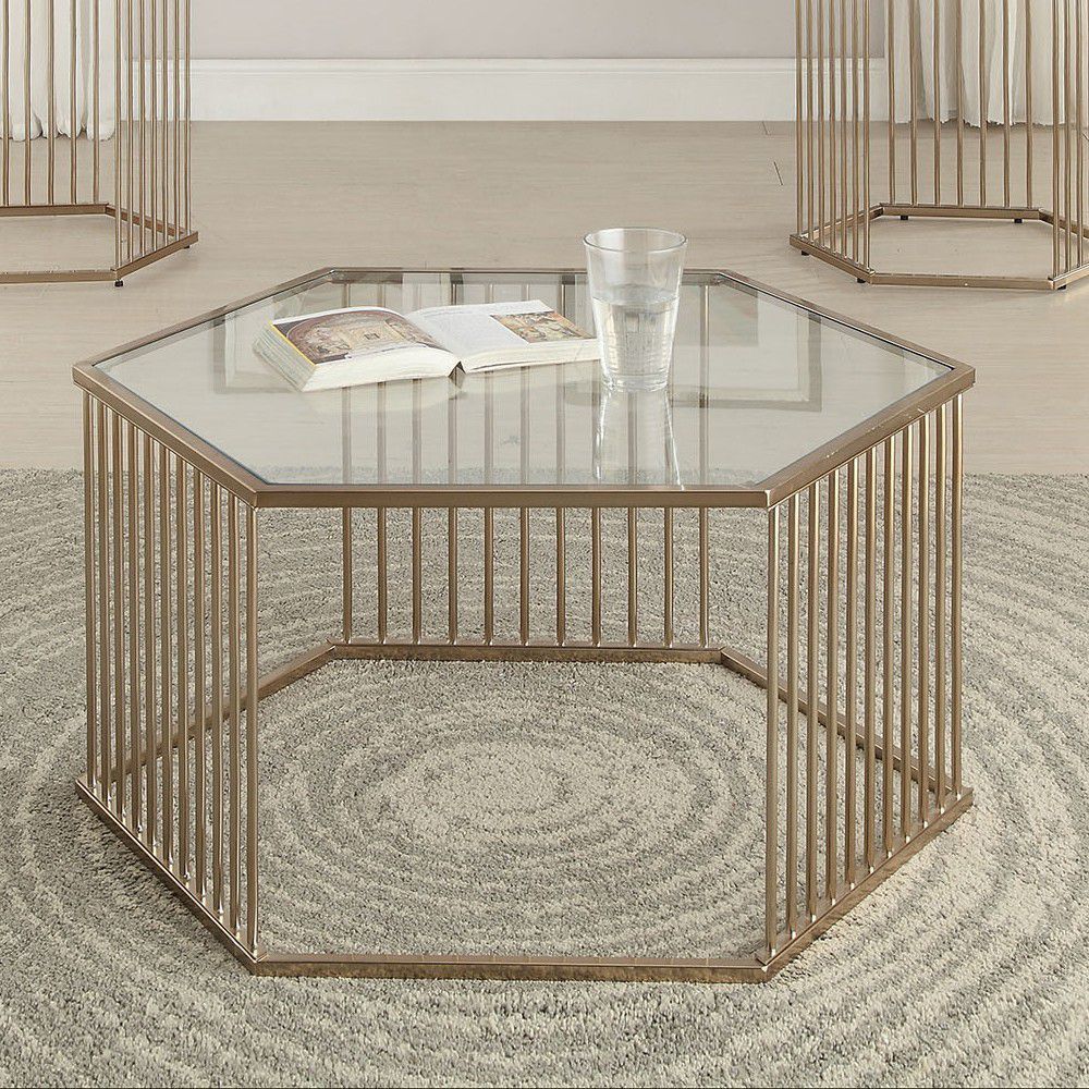 Elegant Champagne Glass Hexagonal Coffee Table