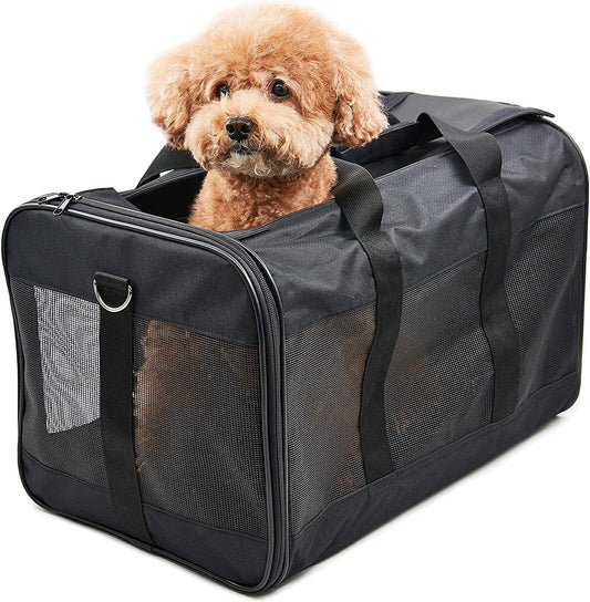 ScratchMe Pet Travel Carrier Soft Sided Portable Bag for Cats and Small Dogs, Collapsible, Durable, Airline Approved, Travel Friendly, Carry Your Pet with Safely and Comfortably, Black