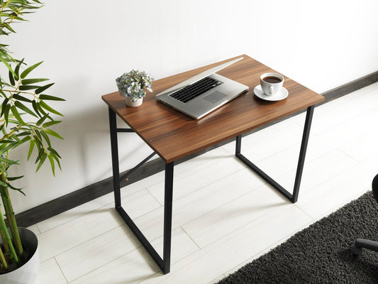 Lator Compact Black Metal and Walnut Writing/Computer Desk for Teens' Bedroom