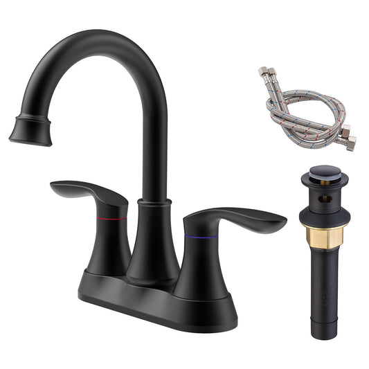 Modern Matt Black Bathroom Sink Faucet with 2-Handle Design