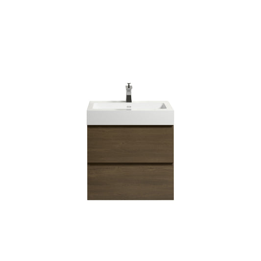 Alice-24W-111,Wall mount cabinet WITHOUT basin,Dark oak color,With two drawers