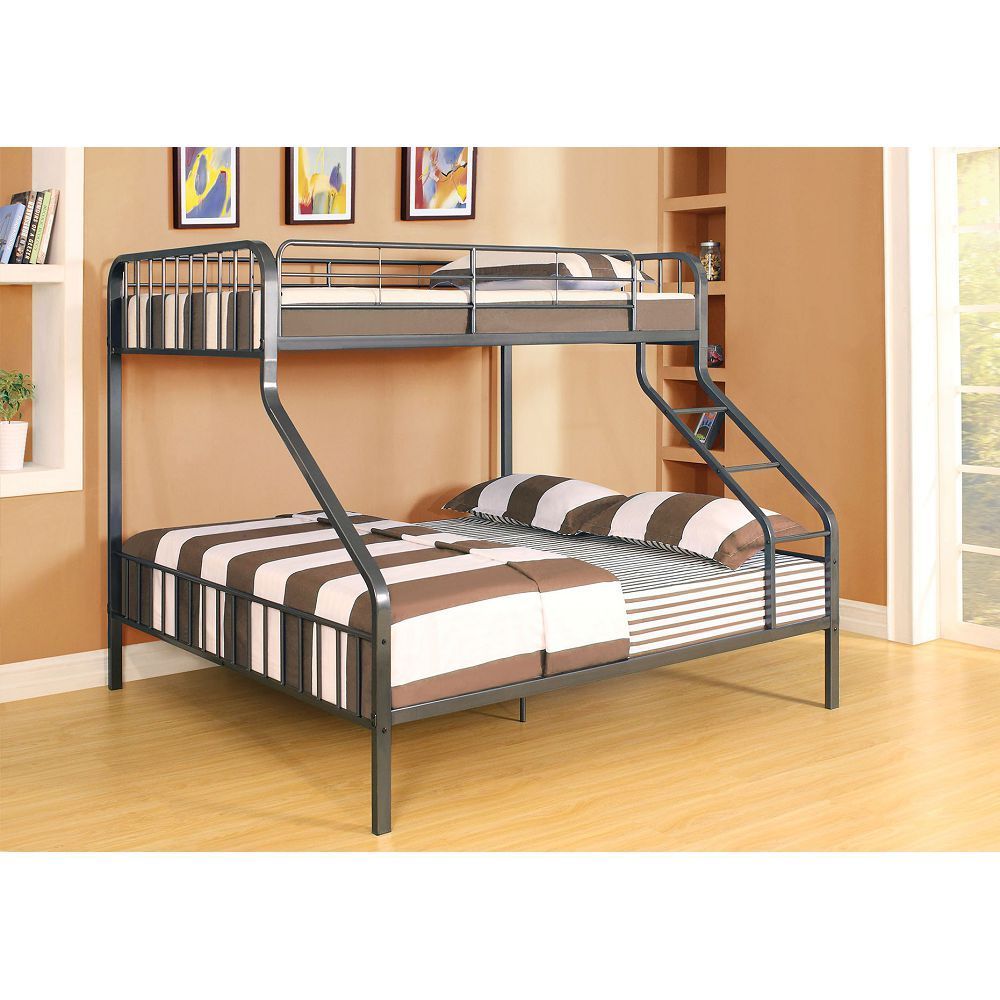 Caius Twin XL/Queen Metal Bunk Bed in Gunmetal Finish with 37605 Dimensions