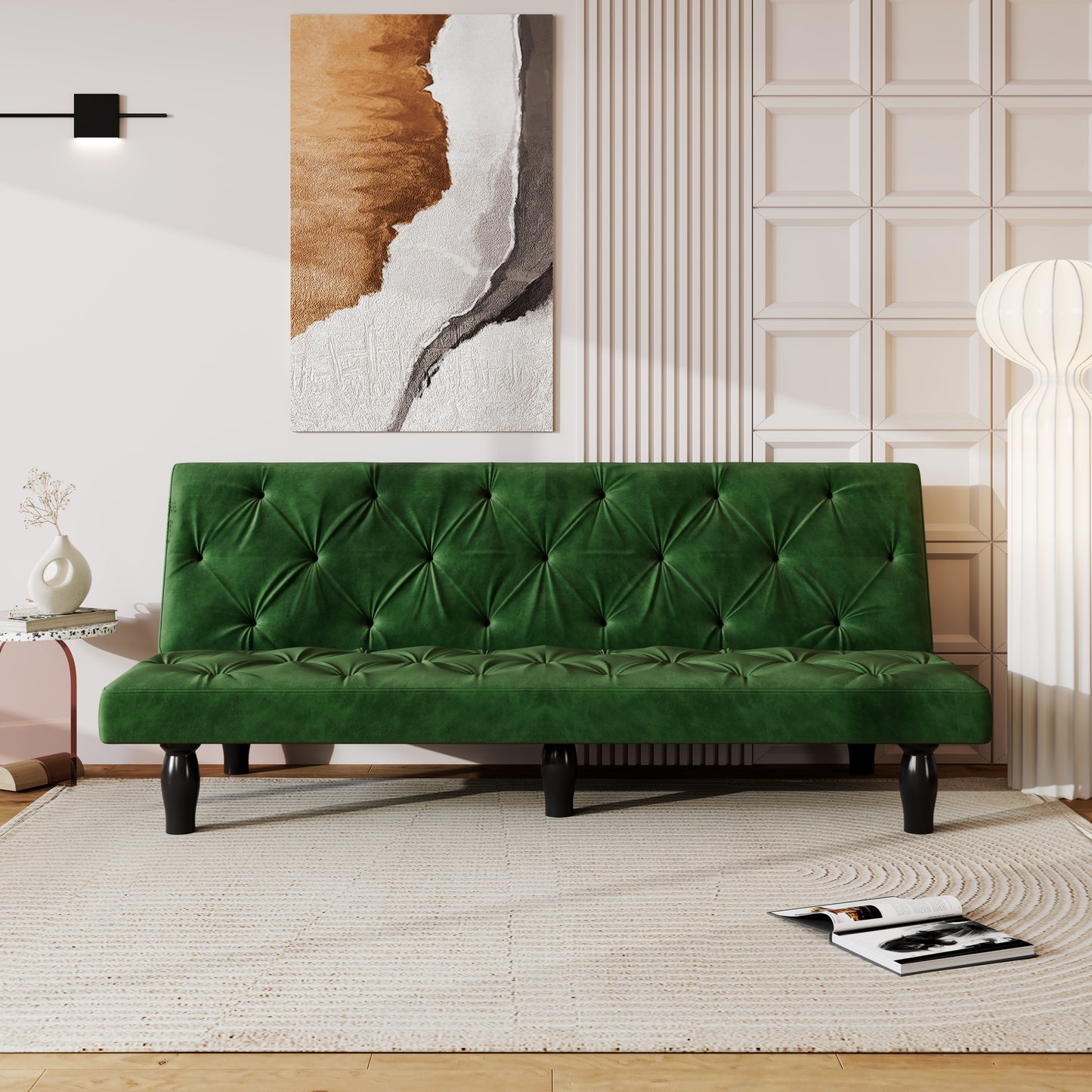 Elegant Green Velvet Sofa Bed with Adjustable Comfort Settings