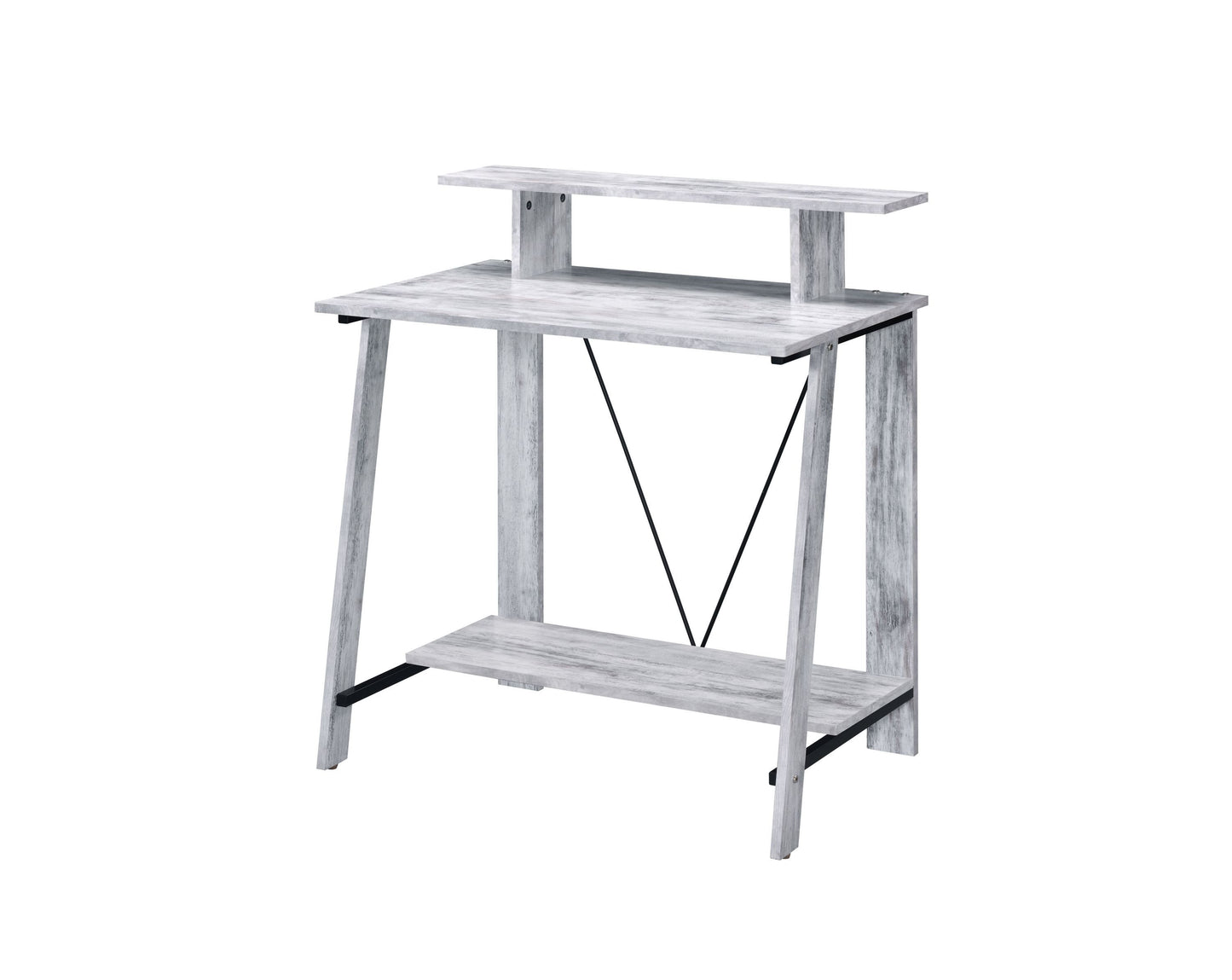 Rustic Industrial Writing Desk in Antique White & Black Finish