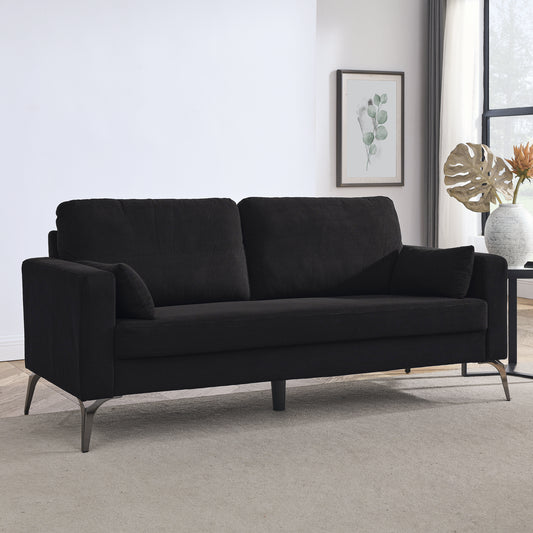 Corduroy Black 3-Seater Sofa with Sleek Arms and Minimalist Design