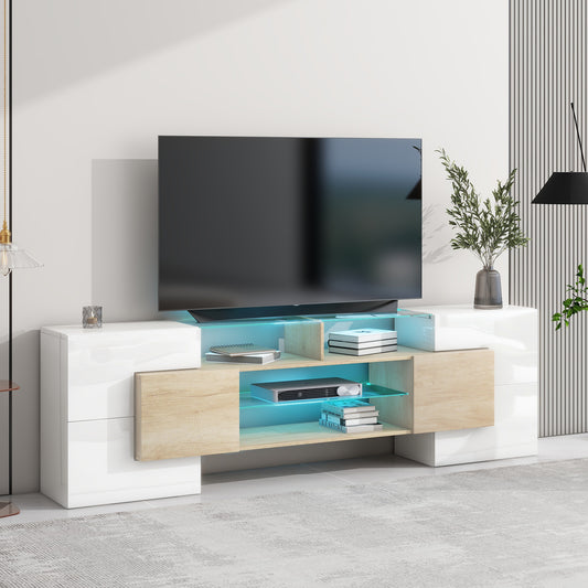 Elegant LED-Lit TV Stand with High Gloss Finish and Ample Storage for TVs Up to 80