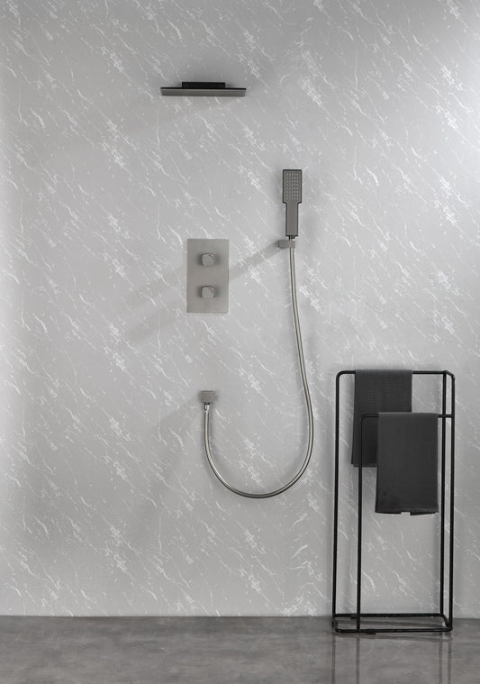 Elegant Gunmetal Waterfall Spout Wall Mounted Shower System with Handheld Shower