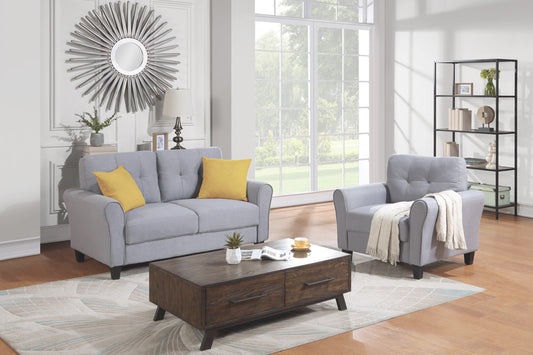 Modern Living Room Sofa Set Linen Upholstered Couch Furniture for Home or Office ,Light Grey-Blue,(1+2 Seat)