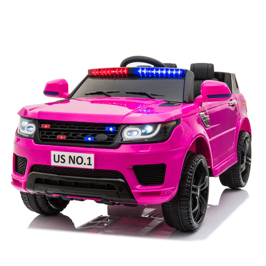 12V Kids Ride-On SUV Cop Car with Remote Control and Siren Sounds - Rose Red