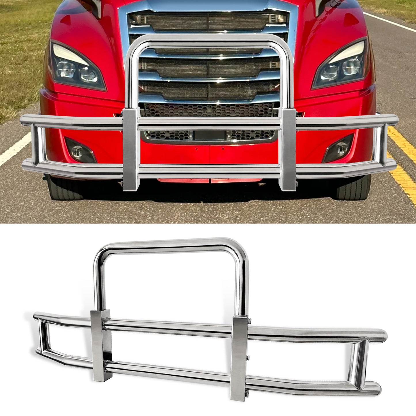 Freightliner Cascadia 2018-2022 Stainless Steel Deer Guard with Brackets