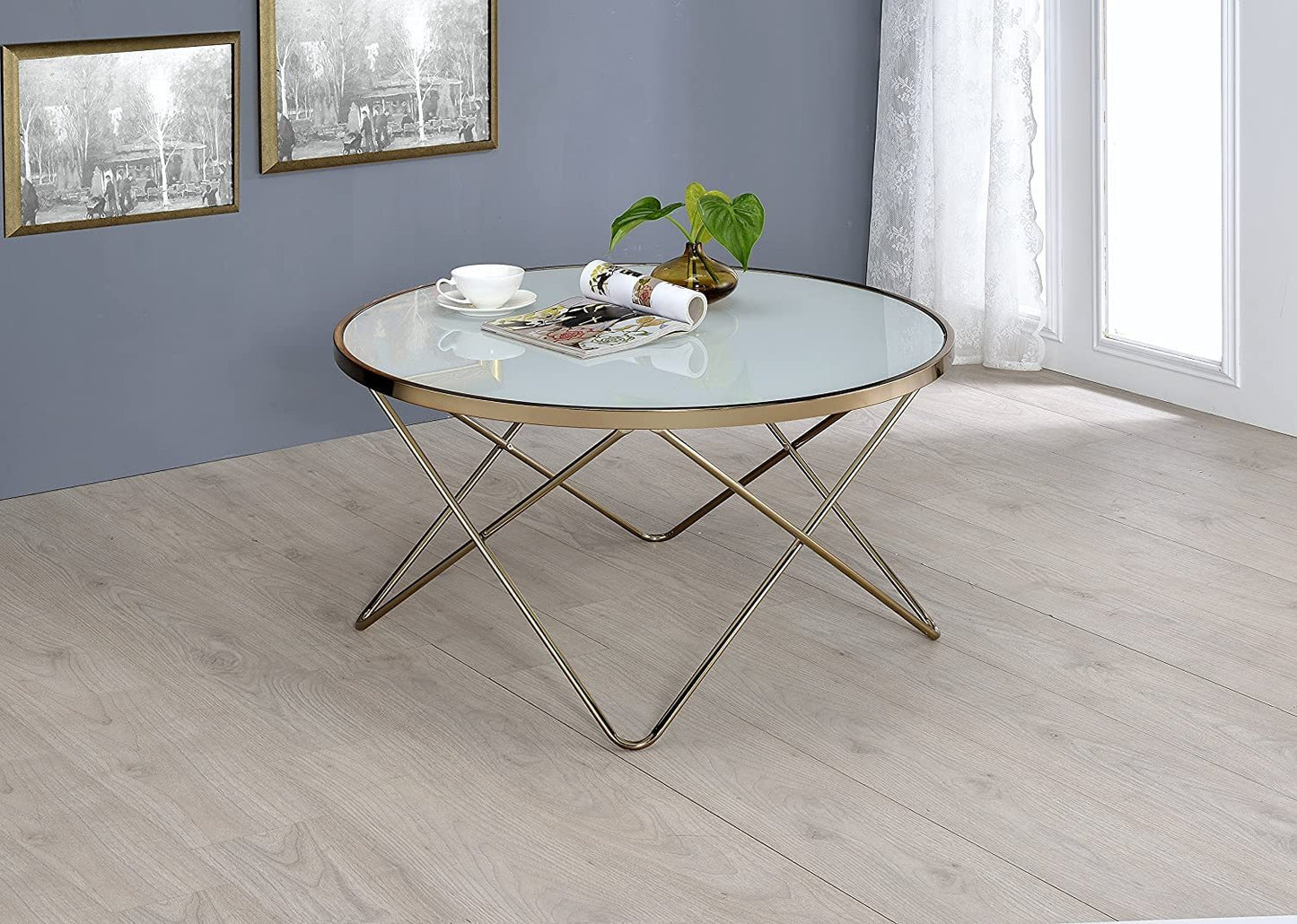 Champagne & Frosted Glass Valora Coffee Table with Elegant Design
