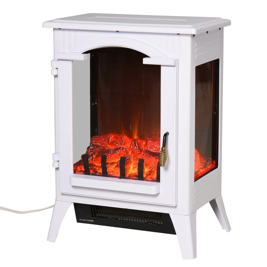 23 HOMCOM Electric Fireplace Heater with Realistic LED Flames and Logs, 750W/1500W, White