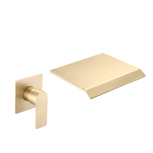 Modern Brushed Gold Waterfall Wall Mounted Tub Faucet