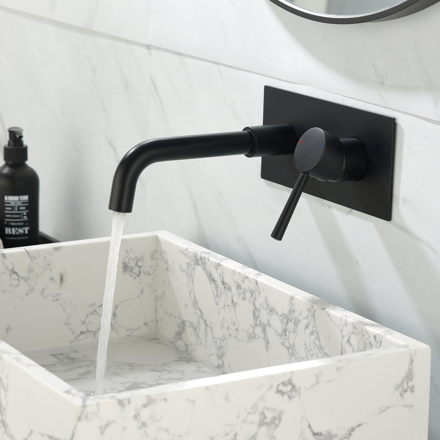 Sleek Matte Black Brass Wall Mounted Bathroom Faucet