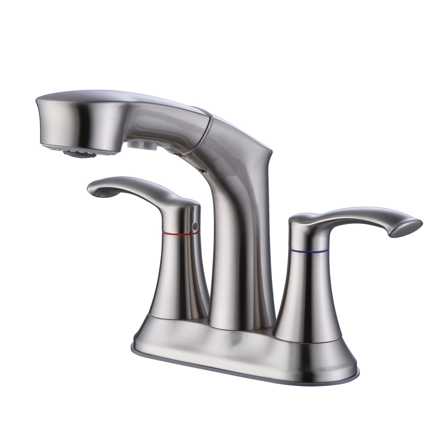 Elegant 3 Hole Brushed Nickel Bathroom Faucet with Pull-Out Sprayer