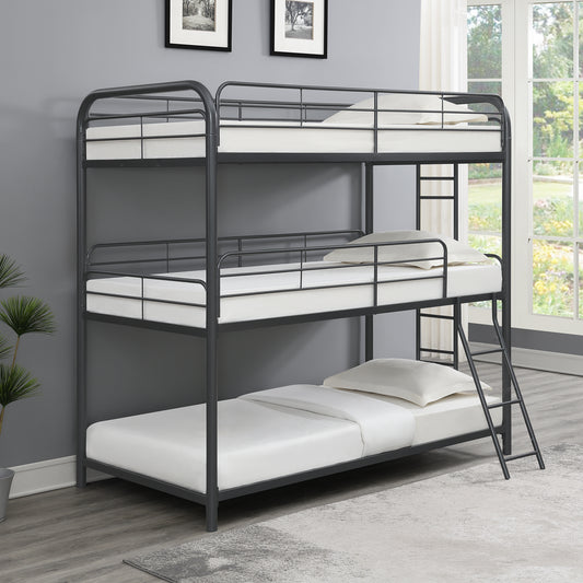 Children's Triple Bunk Bed - Sleek Black Metal Frame with Triple Twin Sleeping Areas