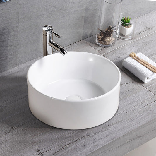 Vessel  Bathroom Sink Basin in White Ceramic