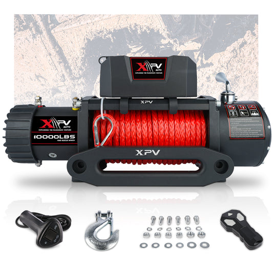 Electric Winch 10000 LBS 12V Synthetic Rope Load Capacity Red Rope Jeep Towing Truck Off Road