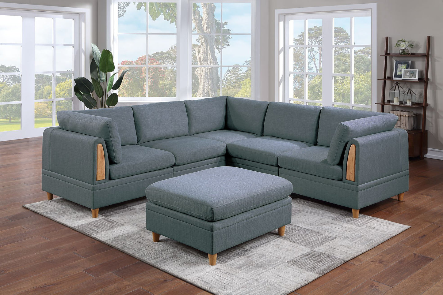 Contemporary Steel Grey Dorris Fabric 6-Piece Sectional Sofa Set