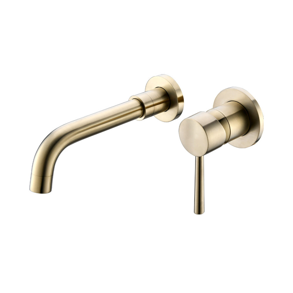 Contemporary Brushed Gold Wall Mount Bathroom Faucet with Rotating Spout