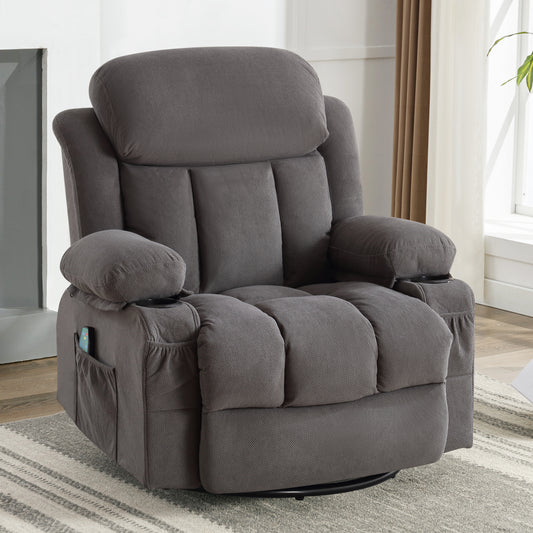 Swinging Recliner Massage Heated Sofa with USB and Cup Holders in Luxurious Grey Velvet