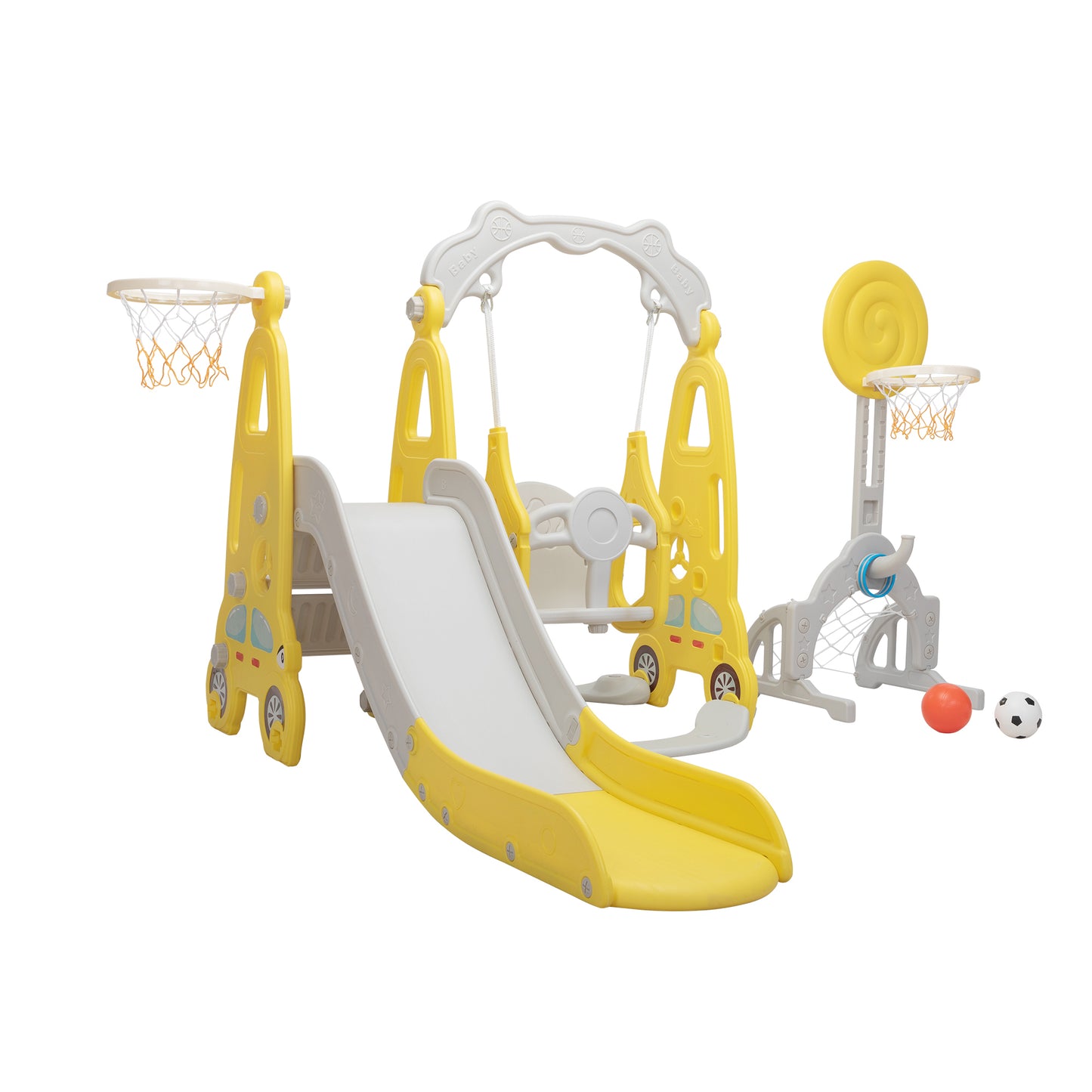 Versatile 5-in-1 Amusement Park Slide Car - Yellow and Gray