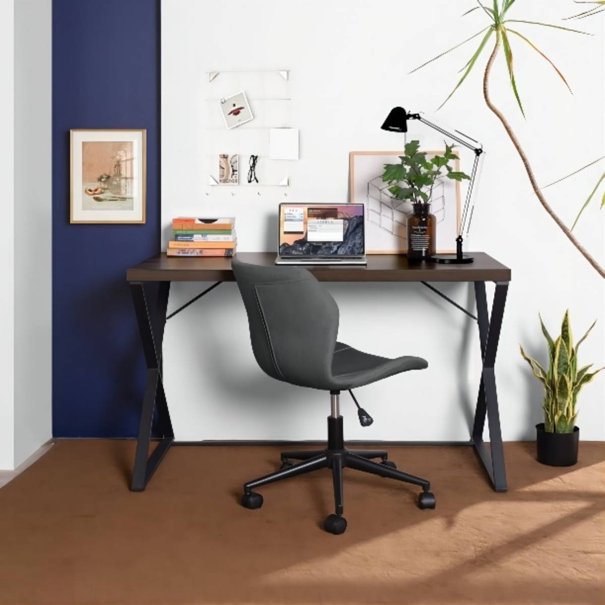 Walnut and Black Computer Desk with X Legs - Modern Home Office Desk