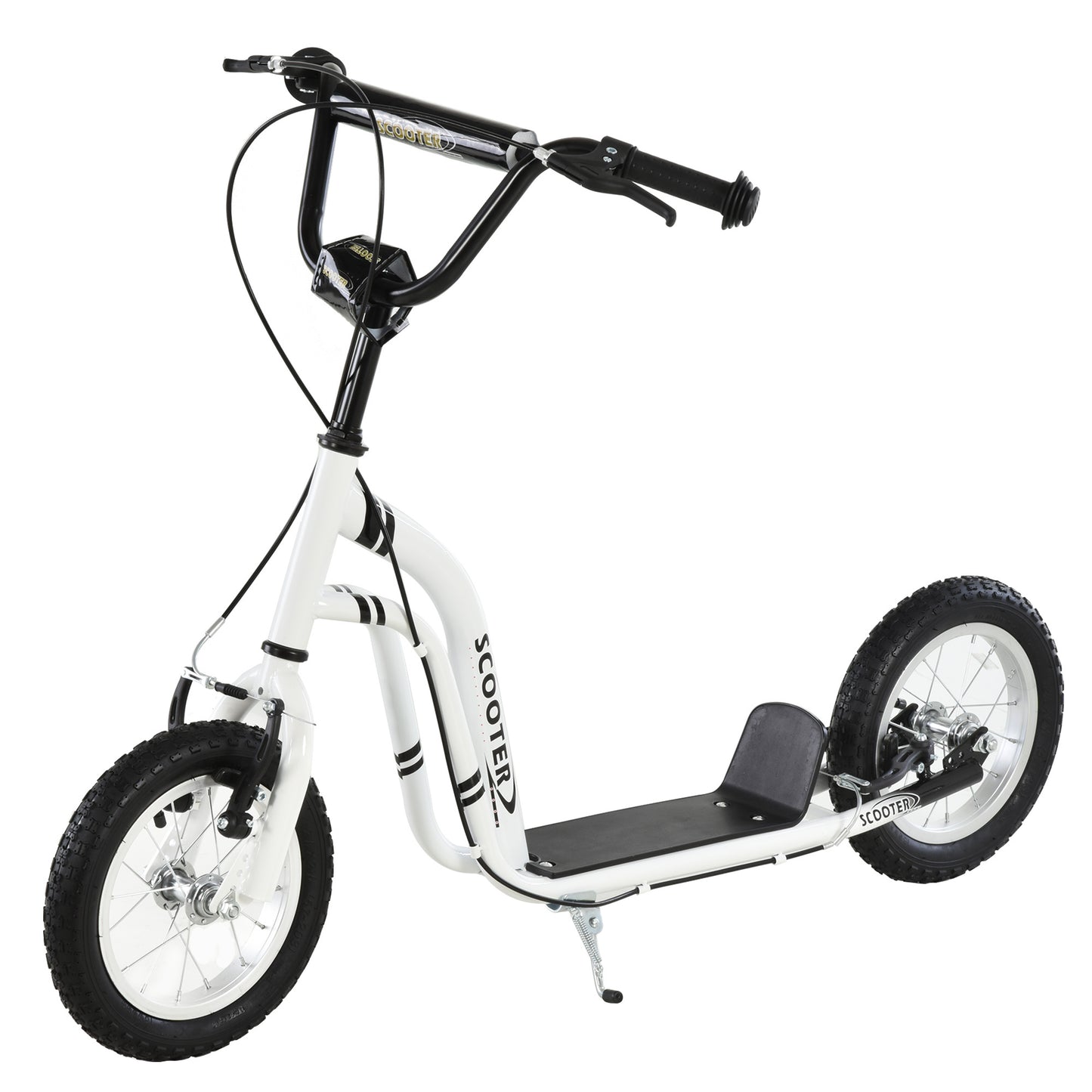 White Adjustable Height Youth Scooter with Dual Brakes and 12-Inch Inflatable Front Wheel