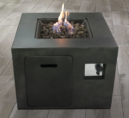 Outdoor Charcoal Finish Concrete Fire Pit Table with Adjustable Flame