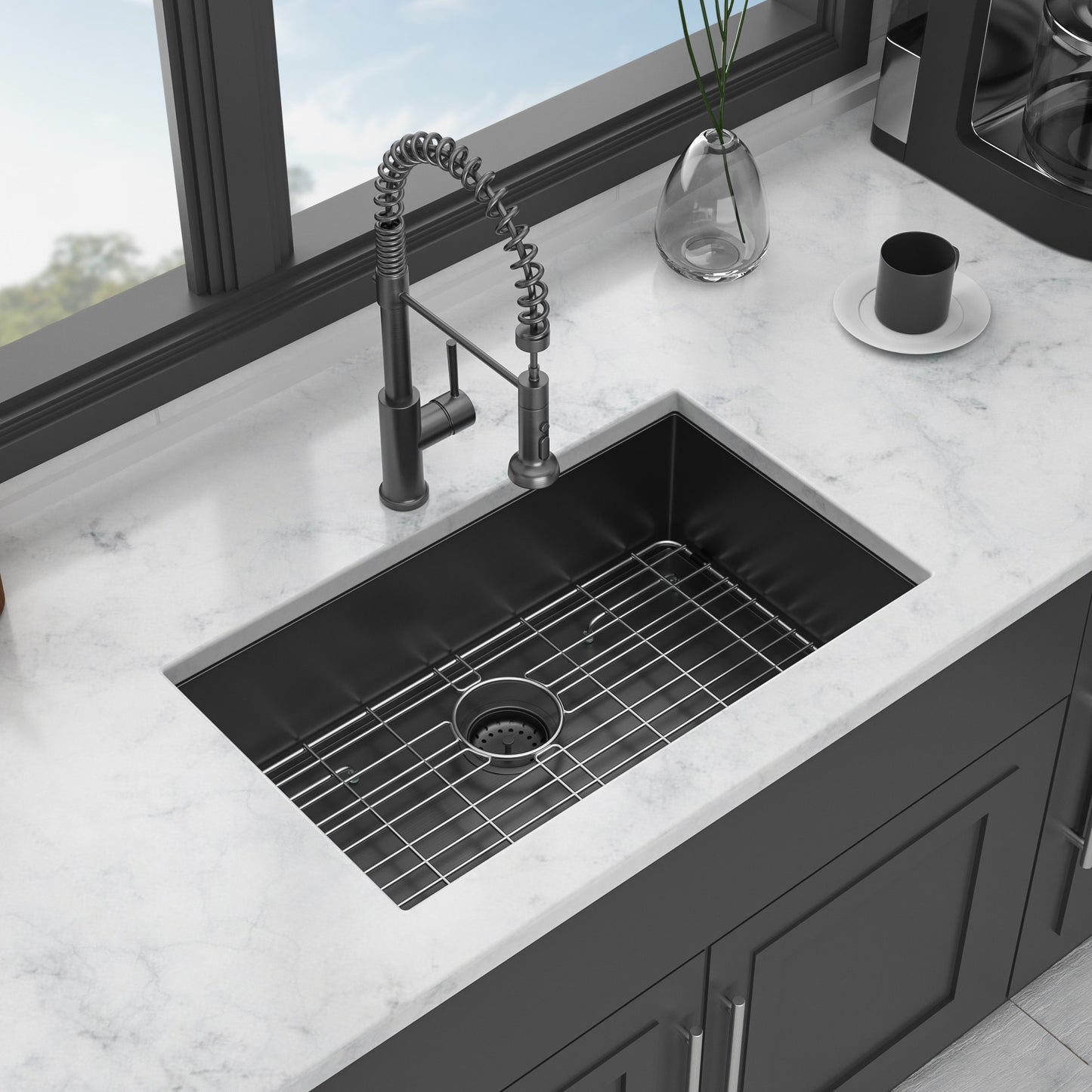 Gunmetal Black 30 Undermount Kitchen Sink - SUS304 Stainless Steel Single Bowl 10 Deep Sink