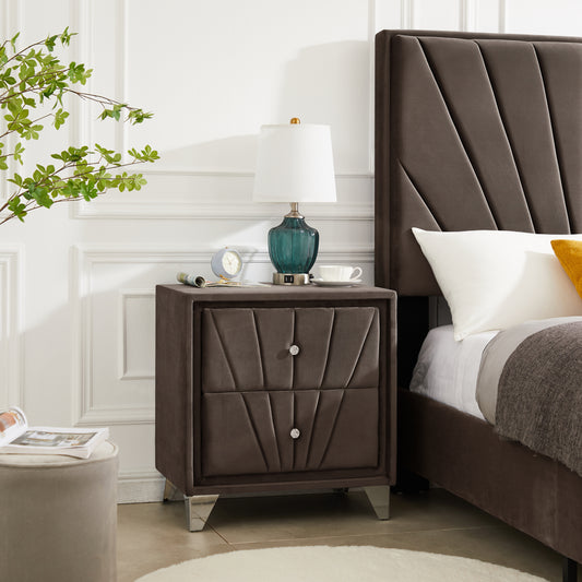 B108-TA Simple beautiful double-decker nightstand, metal legs with Electroplate，Brown Flannelette