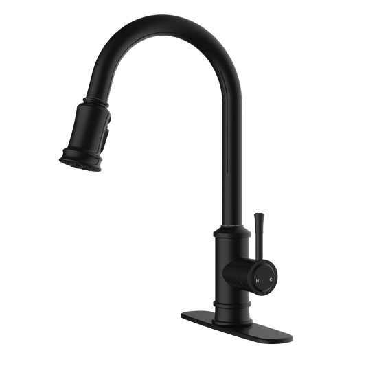 Kitchen Faucet- 3 Modes Pull Down Sprayer Kitchen Tap Faucet Head, Single Handle&Deck Plate for 1or3 Holes, 360° Rotation, Stainless Steel No Lead for RV Bar Home, Black