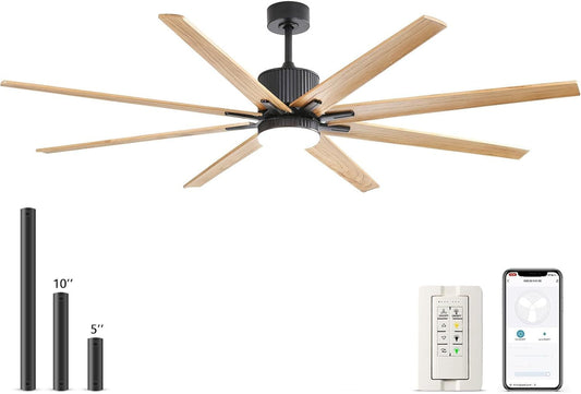 76-Inch Modern Ceiling Fan with Smart Control and Reversible Solid Wood Blades