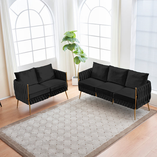 Luxurious Hand-Woven Velvet Sofa Set with Metal Frame