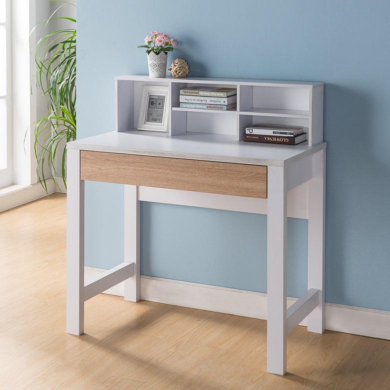 White Weathered Desk with Storage Hutch