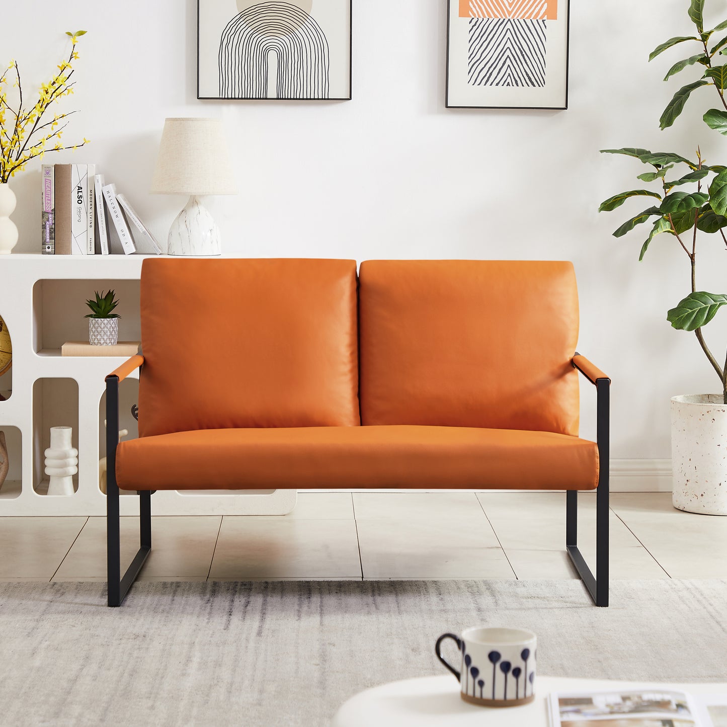 Lounge, living room, office or the reception area PVC leather accent arm chair with Extra thick padded backrest and seat cushion sofa chairs,Non-slip adsorption feet,sturdy metal frame,orange