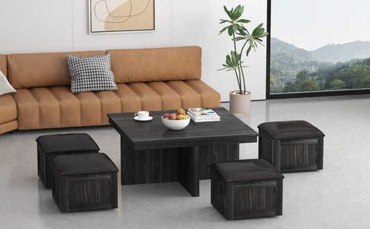 Versatile Coffee Table Set with 4 Storage Stools and Space-Saving Design