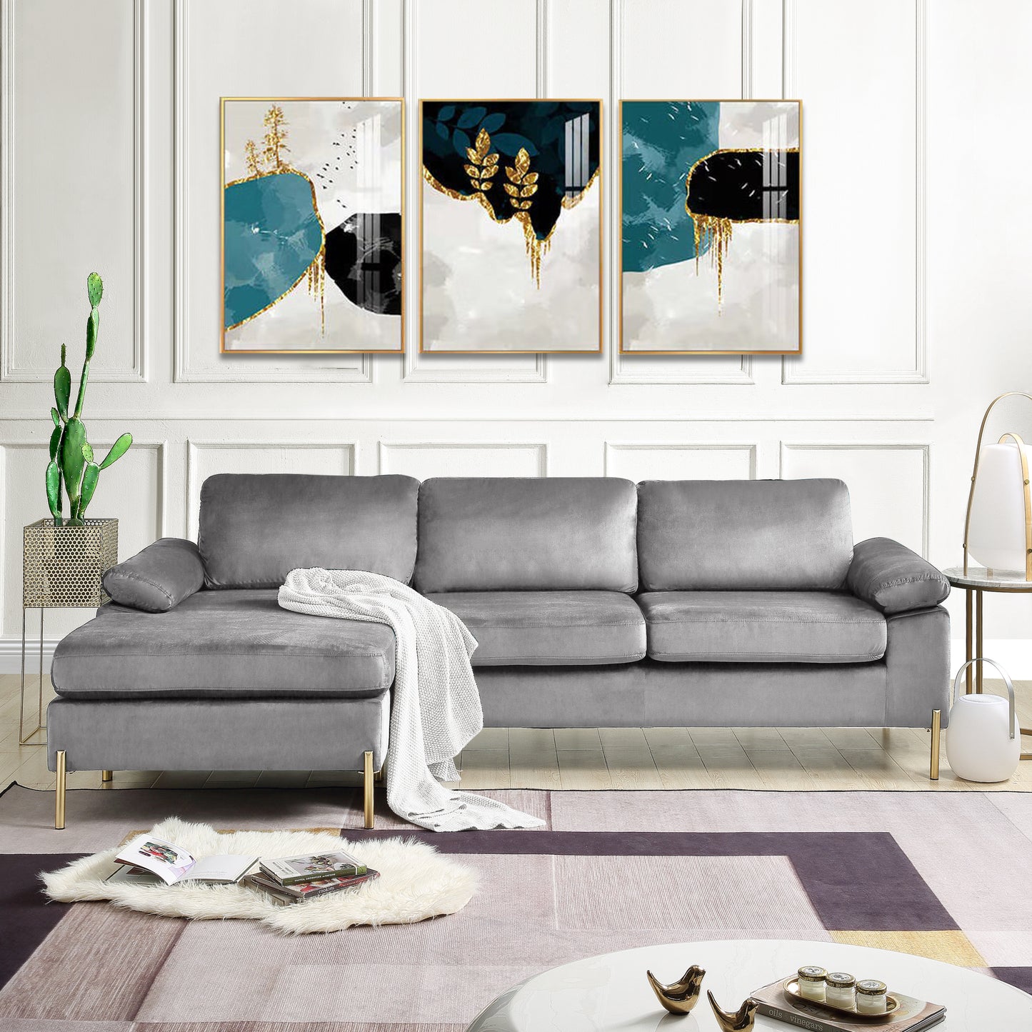 Shannon Velvet Sectional Sofa with Chaise