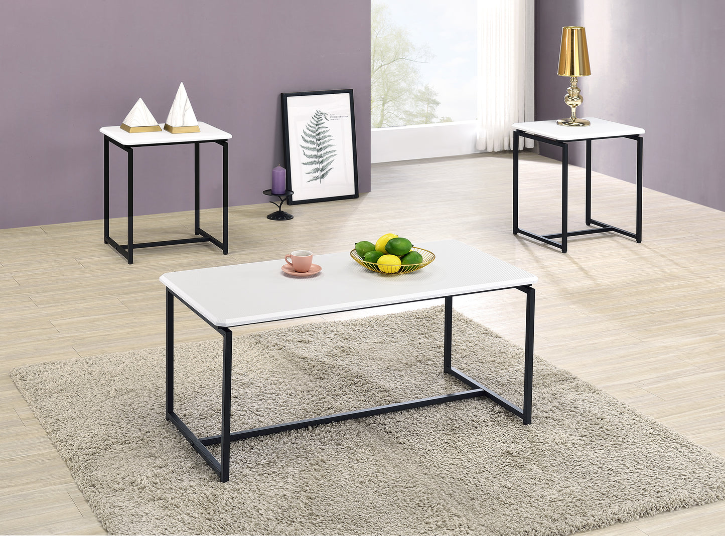 Elegant Carbon Fiber 3-Piece Coffee Table and End Table Set