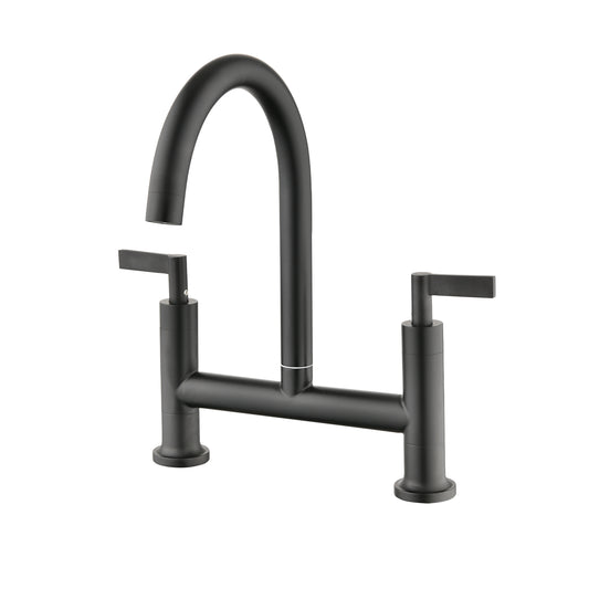 Double Handle Bridge Kitchen Faucet In Stainless Steel