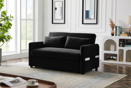 Convertible Black Love Seat Sofa with Adjustable Backrest and Comfortable Fabric Fill