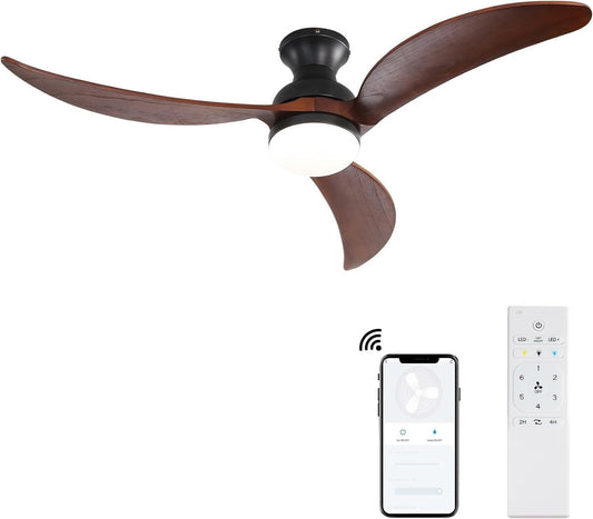 52 Inch Elegant Black Ceiling Fan with Reversible DC Motor and Solid Wood Blades