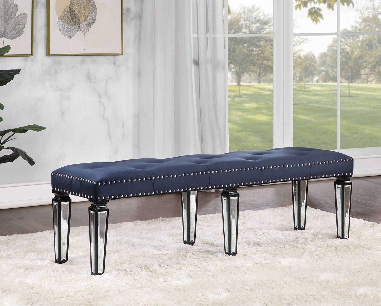 ACME Varian II Bench in Black Velvet & BLACK & Sliver FINISH BD00589