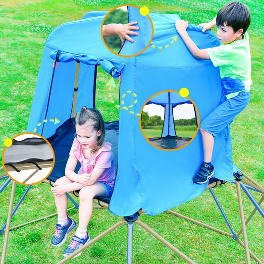 Climbing Dome with Canopy and Playmat - 10 ft Colorful Geometric Playground Jungle Gym