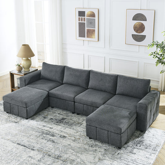 U-Shaped Modular Sectional Sofa Set with Ottoman, 4-Seater for Stylish Living Room Apartments