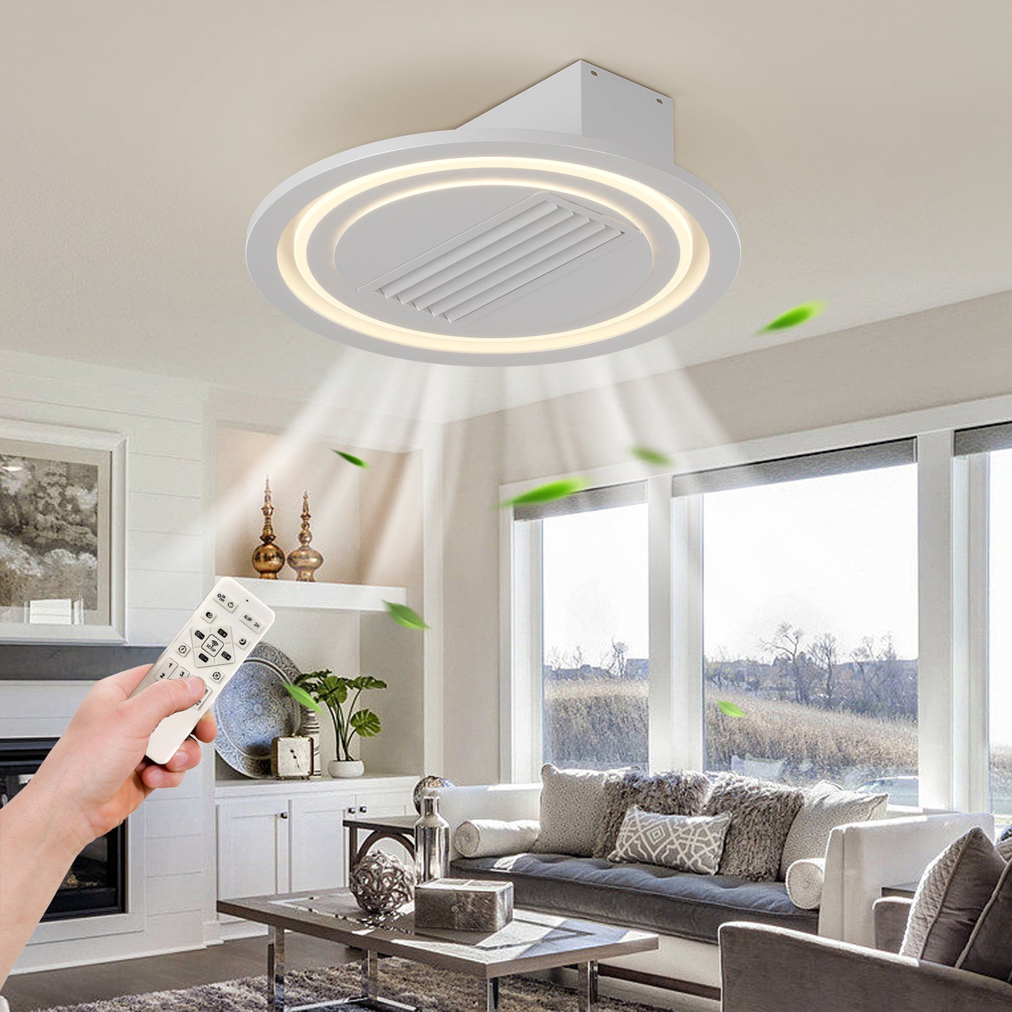 22-inch Bladeless Ceiling Fan with Remote Control & Reversible DC Motor