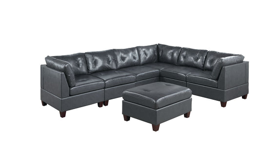 Luxurious Black Leather Modular Sectional Sofa Set