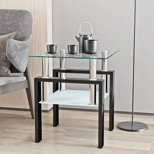 Stylish Tempered Glass Square Table for Living Room with Metal Leg