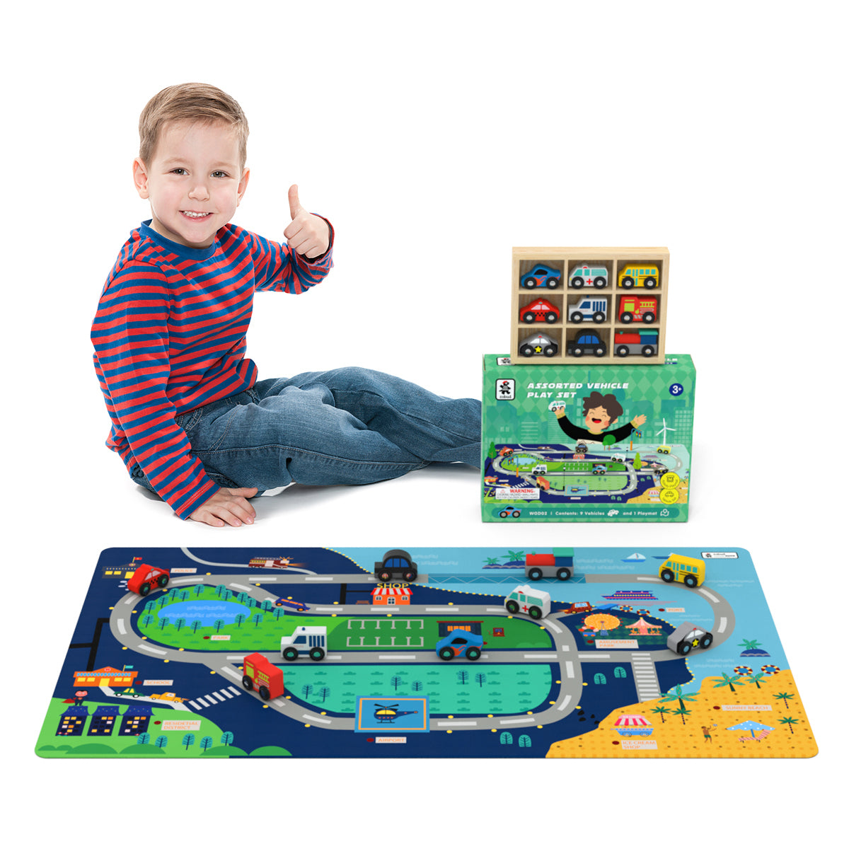 City Series Wooden Train Set with Simulation Mat