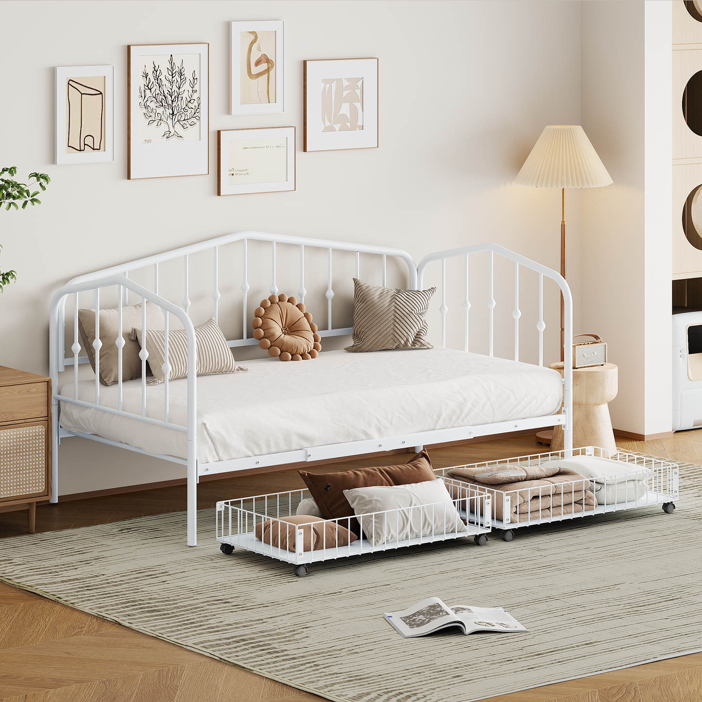 Twin Size Stylish Metal Daybed with 2 Drawers, White